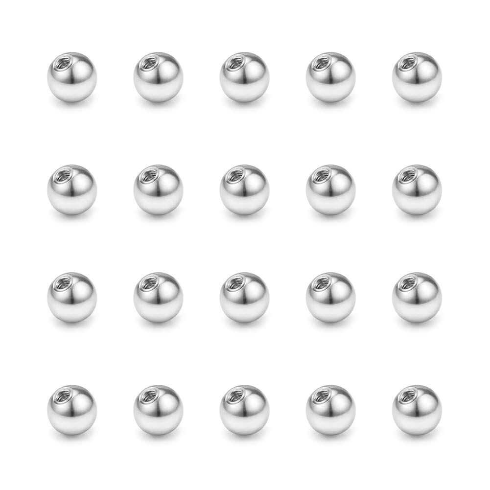 FECTAS 20pcs Stainless Steel Piercing Balls Silver Replacement Parts for 1.2mm Thread Piercing Jewellery(2.5/3/4/5/6/8mm)