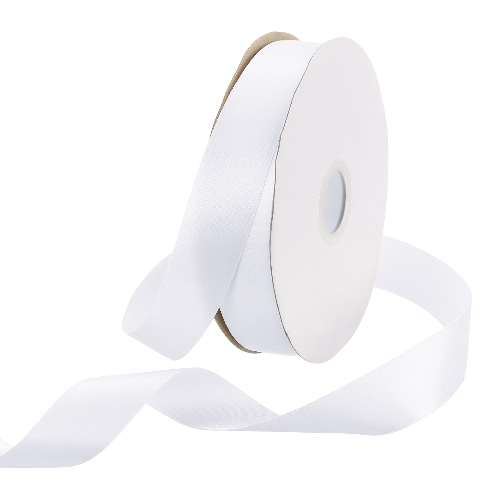 Rebower 25mm Satin Ribbon 46m Thick Double Face Grosgrain Silk Ribbon, [for Gift Wrapping, Hair Bows, Wedding, Cake, Flower] - 50 Yard/150ft/ White