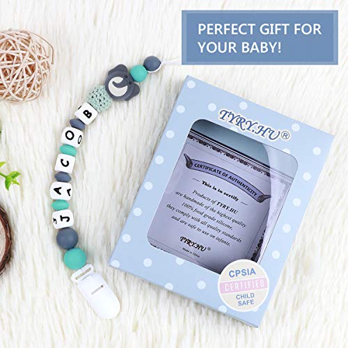 Personalized Pacifier Clip with Name, TYRY.HU BPA Free Silicone