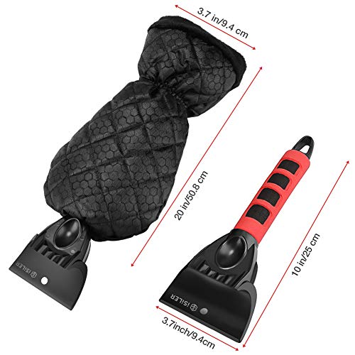 ISILER Ice Scraper Mitt, Car Windshield Snow Scraper Mitten with Durable Handle, Waterproof Snow Remover Glove with Warm Thick Soft Fleece