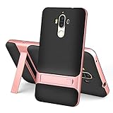 Huawei Mate 9 Case,Setber Cross Hatch TPU Back Cover+Colorful Bumper Dual Layer 2 in 1 with Kickstand for Huawei Mate 9-Rose Gold