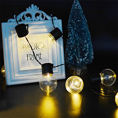 Solar Globe Bulb Lights, Outdoor Waterproof 11.5ft 10 LED Clear Plastic Solar Powered Christmas Bulbs Lights, 2 Modes Village Holiday Decoration Lights for Garden Patio Homes Wedding Party(Warm White)