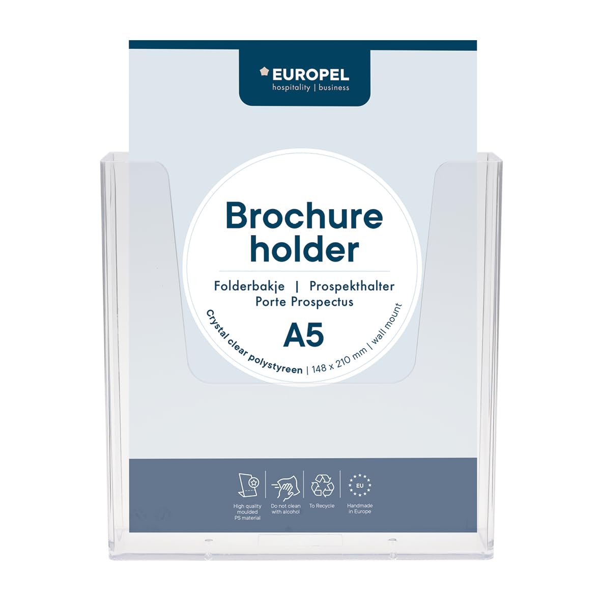 Europel Wall Mounted Brochure Holder | For A5 Size | Crystal Clear Acrylic Literature Stand & Dispenser | Booklet, Flyer & Menu Display & Dispenser for Office, Restaurants & Reception | Portrait