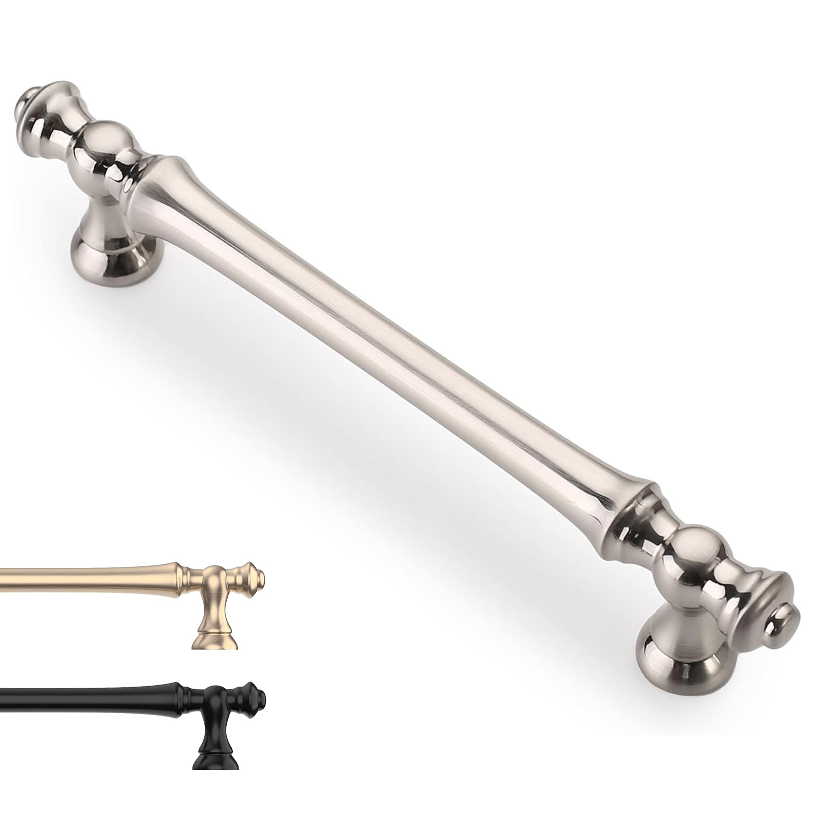 9BUILD EU0040 Pack of 6 Cabinet Handles, Brushed Nickel, Hole Spacing, 128 mm, Handles for Kitchen Cabinets, Zinc Alloy Furniture Handles, Kitchen Cupboard Door Handles