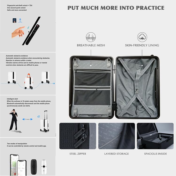 Space Suitcases Smart Auto Follow Rideable Suitcase 33L, Lightweight Electric Luggage Scooter For Travel With Digital Lock, Waterproof And Lightweight