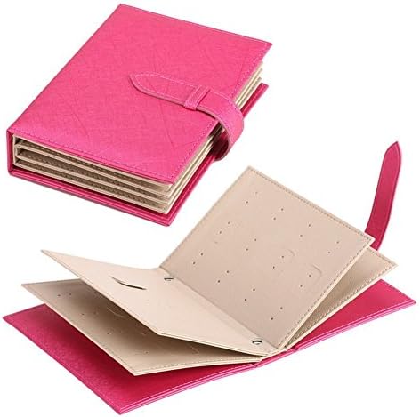 High-capacity Portable Book Shape Earrings Ear Studs Hooks Holder (Rose Red)