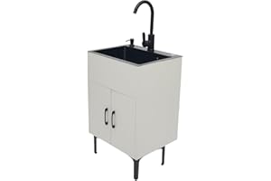 Liffshsy Laundry Sink with Cabinet, 30-Inch Stainless Steel Utility Sink with Cabinet 7.87in Deep Bathroom Vanity Cabinet Storage with Sink Combo with Drawers and Shelves (White, 30.71in)