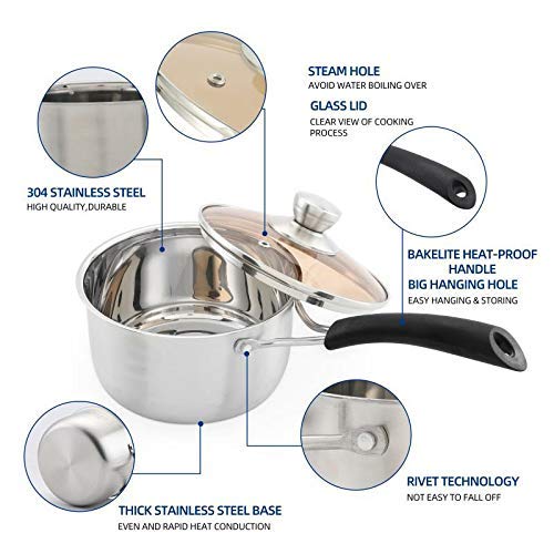 VENTION Thick Stainless Steel Saucepan, Heavy Duty Classic Pans, Food