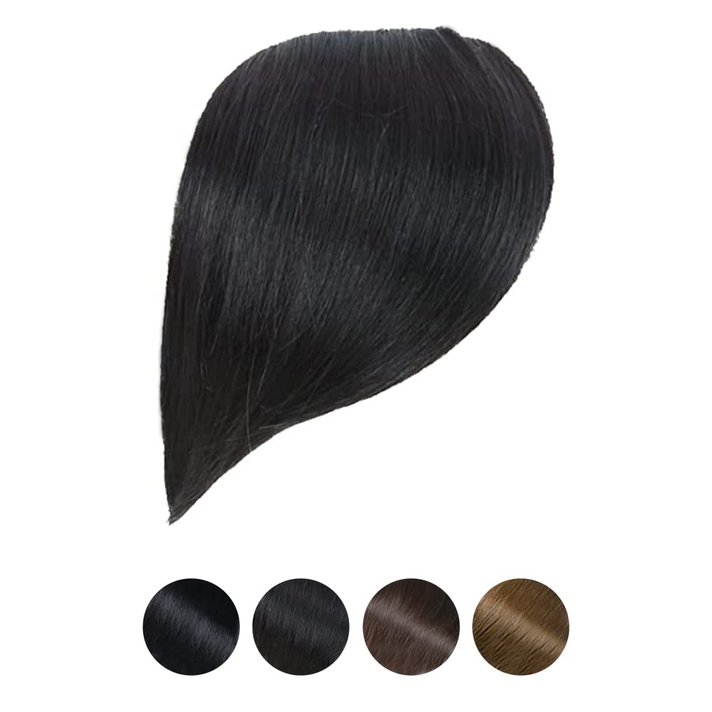Thick Side Swept Bangs Clip in Bangs Real Human Hair Fringe Hair Extensions Natural look Hairpieces for Girls, Natural Black