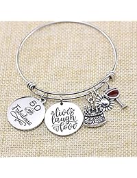 Awegift Regalos de cumpleaños para mujeres 13 16 18 21 30 40 50 60 65 70 Fabulous Live Laugh Love Cake Charms pulsera expandible regalo joyas para ella