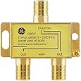 GE Digital 2-Way Coaxial Cable Splitter, 2.5 GHz 5-2500 MHz, RG6 Compatible, Works with HD TV, Satellite, High Speed Internet, Amplifier, Antenna, Gold Plated Connectors, Corrosion Resistant, 33526