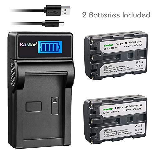 Kastar Battery (X2) & Slim LCD Charger for Sony NP-FM50 NP-FM55H & HC1 TRV280 TRV350 TRV250 TRV19 TRV22 TRV27 TRV33 TRV460 TRV140 TRV17 TRV340 TRV38 TRV480 TRV260 TRV138 TRV608 DVD101 DVD201 D1000