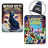 Set of 2 Logic Puzzles Witchy Kitty and Logic Land, Includes Myriads Drawstring Bag