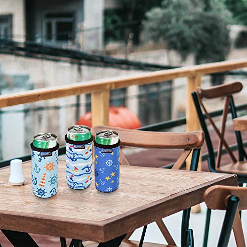 Bluecell Pack of 4 Neoprene Insulators Anchor Pattern Beer Can Coolers Sleeves for Drink Beverage Beer Cans (Anchor(4pcs), 8.4 oz)