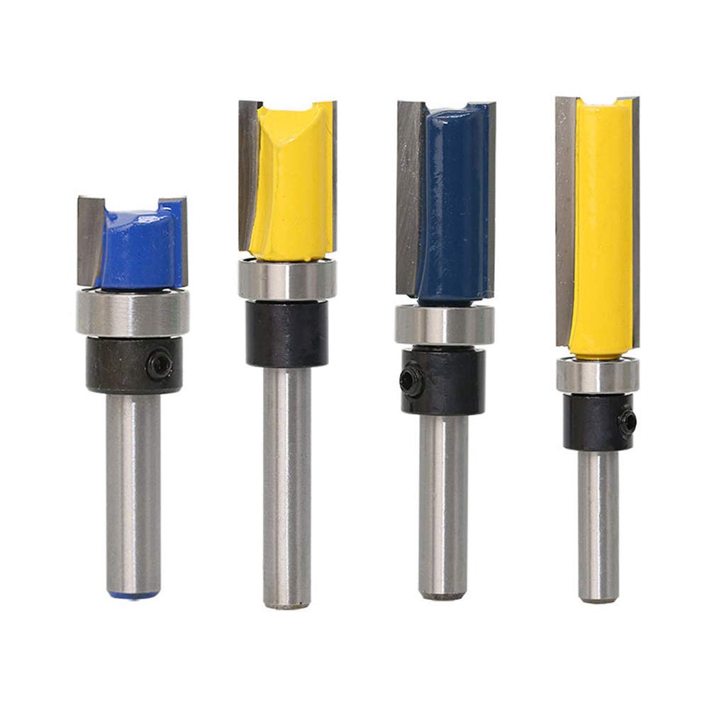ExcInter 4Pcs 1/4'' Shank Flush Trim Pattern Router Bit Template Router Set Woodworking Top Bearing Milling Tools for Wood Hardwood Particleboard MDF