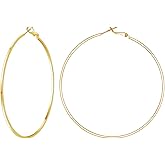 Sterling Silver Post Hoop Earrings - 14k Gold Plated Larg Big Hoop Earrings Set Hypoallergenic Lightweight Thin Gold Hoop Earrings for Women 70mm