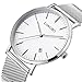 FANMIS Mens Luxury Wristwatch Silver Mesh Stainless Steel Ultra-thin White Dial Waterproof Calendar Quartz Watch