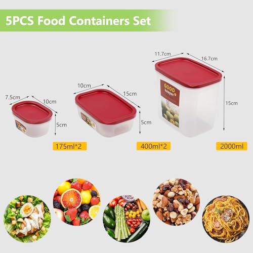Cozary 5-teiliges PE Frischhalteboxen Set mit Deckel, Mikrowellen Gefriersicher, BPA-frei Food Container, Frischhaltedosen für Meal Prep, Vorratsdosen & Gefrierbehälter thumbnail 2
