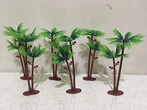 XLW 6Pcs Mini Landscape Decor Plastic Coconut Palm Tree Miniature Plant Bonsai Decoration 5Inch Height Twin Coconut Tree Trees