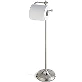 SunnyPoint Bathroom Free Standing Toilet Tissue Paper Roll Holder Stand with Reserve Function, Satin Nickel