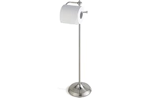 SunnyPoint Bathroom Free Standing Toilet Tissue Paper Roll Holder Stand with Reserve Function, Satin Nickel