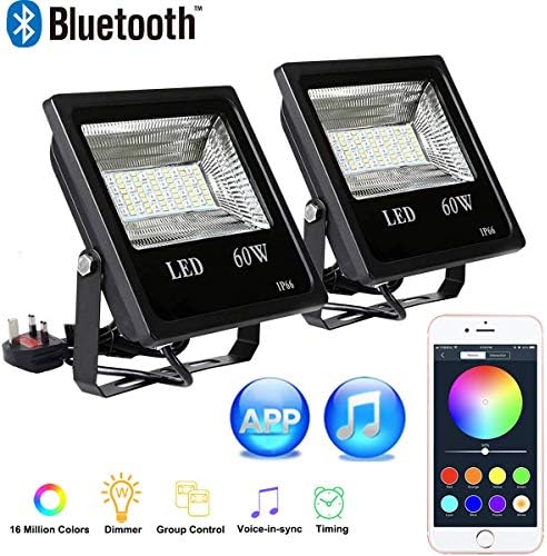 2 Pack 60W Flood Lights Outdoor,Smart APP Control Color Changing Dimmable Flood Light, Supper Bright Security Lights, IP66 Waterproof Outdoor Stage Landscape Lighting