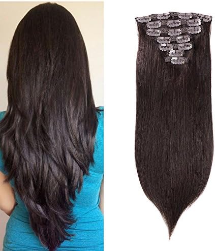 12" to 20" Remy Human Hair Clip in Extensions for Women Straight Dark Brown 7 Pieces 70 grams 2.45 oz (18", Dark Brown)