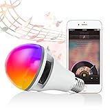 Smart LED Light Bulb with Bluetooth Speaker-APP Controlled Sunrise Wake Up Lights- Dimmable Color Changing Music Light Bulb 10W