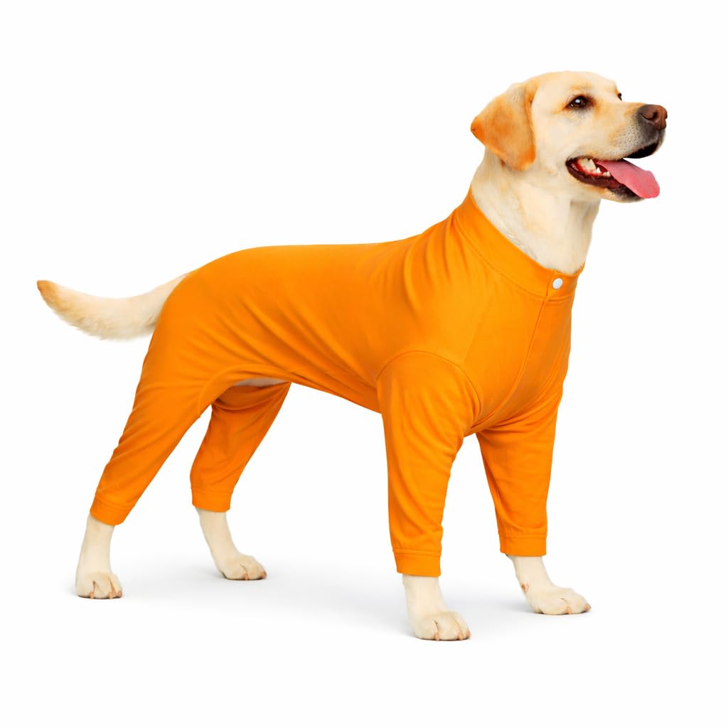 Lovelonglong Four Feet Stylish Dog Pajamas, Pure Cotton Jumpsuits - 4 Legs Onesies T-Shirt Costume for Large Medium Small Dogs Orange 4XL