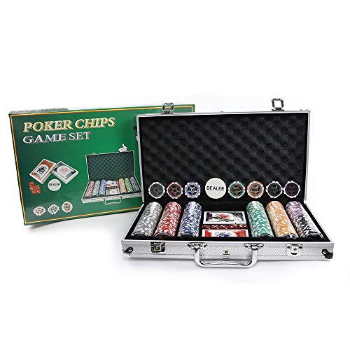 KAILE Texas Hold 'em Casino Clay Poker Chips Set with Aluminum Case, 13.5 Gram 300pcs Playing Cards Game Blackjack Gambling Chips (300 Piece Set)