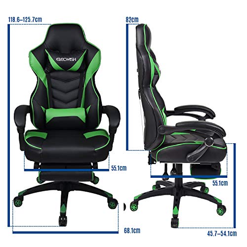 Gaming Chair Black Green for Adults with Footrest,High Back Swivel Computer Office Chair with Pillows and Lumber Support Gaming Chair Black Green for Adults with Footrest,High Back Swivel Computer Office Chair with Pillows and Lumber Support