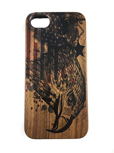 iPhone 8 / 7 Wood Wooden Cases, iPhone7 Case Cover with 100% Natural Real Bamboo/Wood Material and Unique Design Handmade Carved Painting (Eagle with flag)