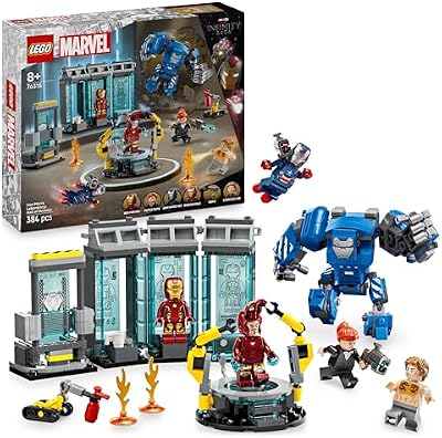 | Marvel Iron Mans Labor: Halle der Rüstungen - Superhelden Spielzeug mit Einer Mech Figur, 5 Minifiguren inkl. Aldrich Killian - Avengers Geschenk für Jungen und Mädchen ab 8 Jahren 76315
