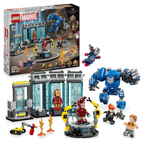 | Marvel Le Laboratoire d’Iron Man : la Salle des Armures - Jeu de Construction avec Robot et 5 Minifigurines dont Aldrich Killian & Robot Dum-E - Cadeau Avengers, Garçon ou Fille dès 8 ans 76315