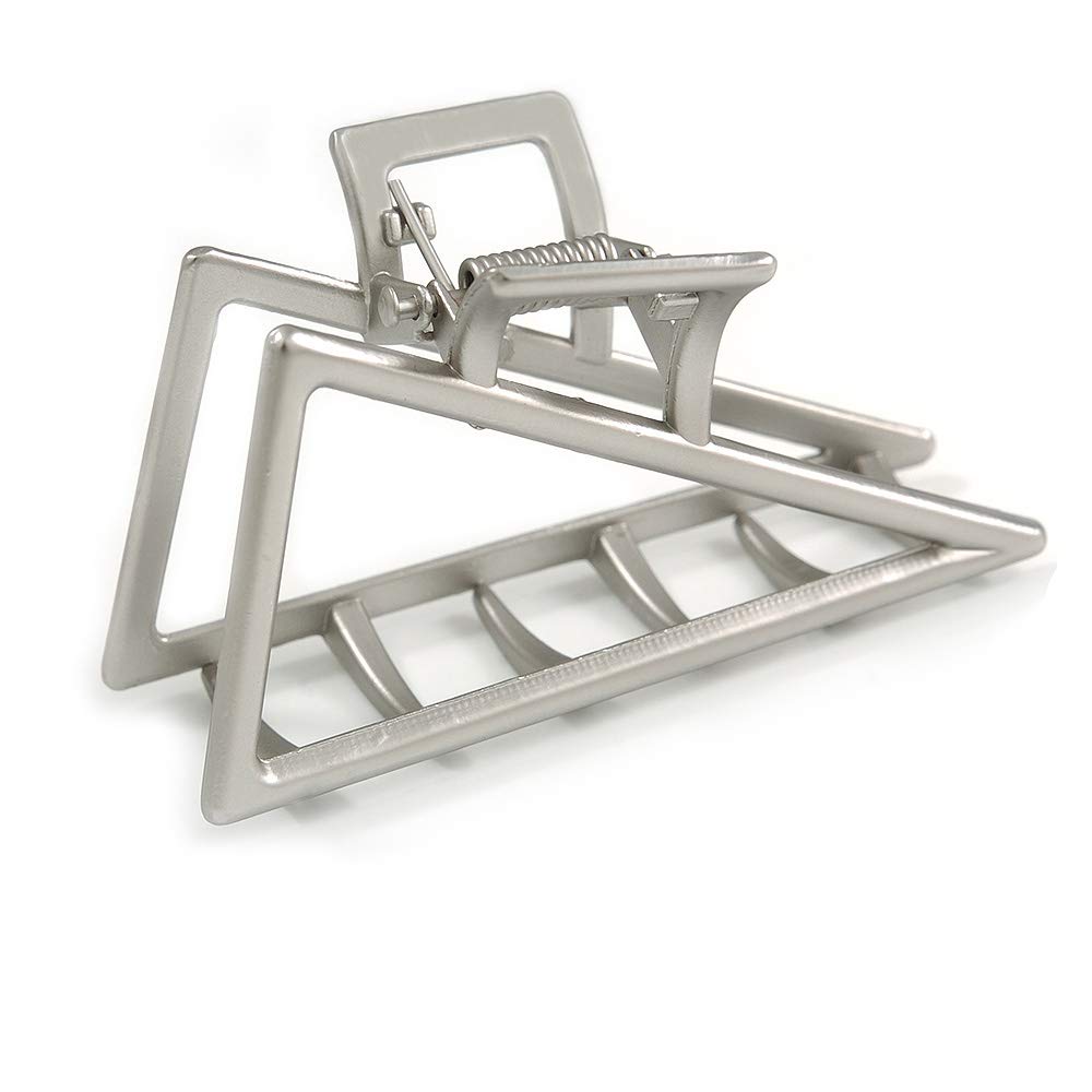 Matte Silver Tone Geometric Triangular Hair Claw/Clamp - 75mm Across