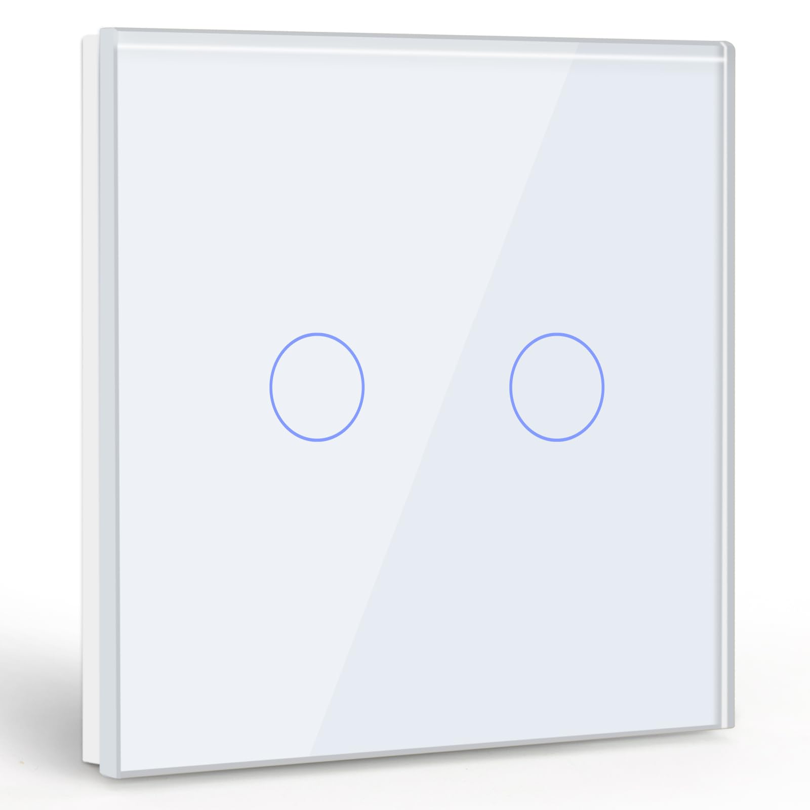 BSEED Touch Light Switch 2 Gang 1 Way, Tempered Glass Panel Light Switches with LED Indicator,White Touch Sensitive Light Switch-No Neutral Wire