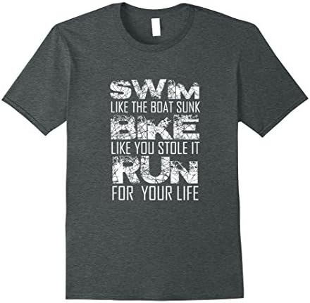 Mens Swim, Bike, Run - Funny Triathlon Tshirt Large Dark Heather
