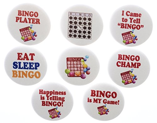 A&T Designs Set 8 Bingo Player Champ Game Card Win 1.25" Pinback Buttons Pins