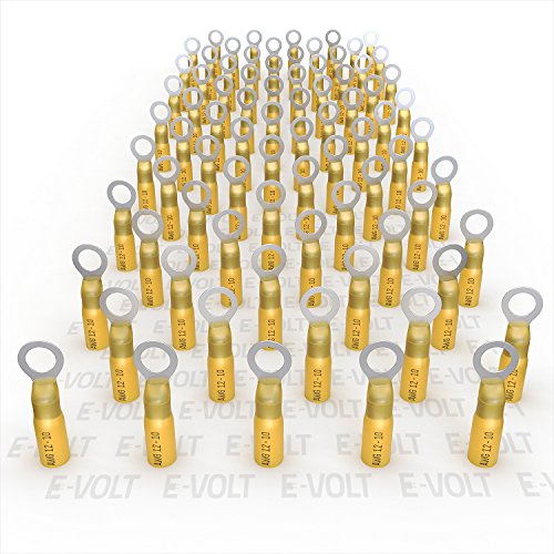 E-VOLT Heat Shrink Ring Connectors – 80 PC 1/4" Yellow 3:1 Shrink Ratio, Adhesive Tube Crimp Connectors for 12-10 AWG | Industrial Grade Bulk Wire Connectors for Automotive, Marine and Audio