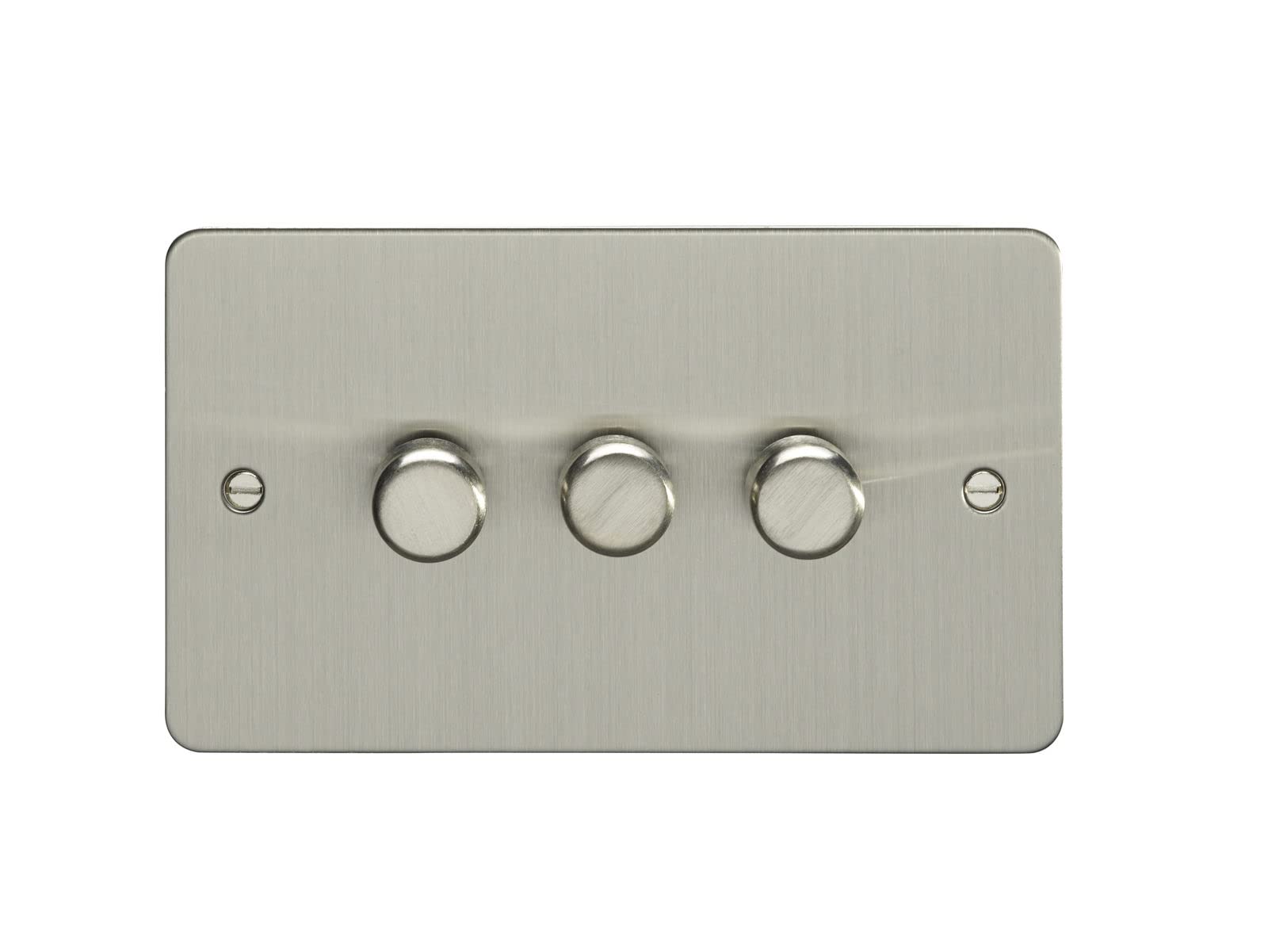 Eurolite 3 Gang 400W Push On Off 2Way Dimmer Switch Enhance Flat Satin Stainless Steel Plate Matching Knobs
