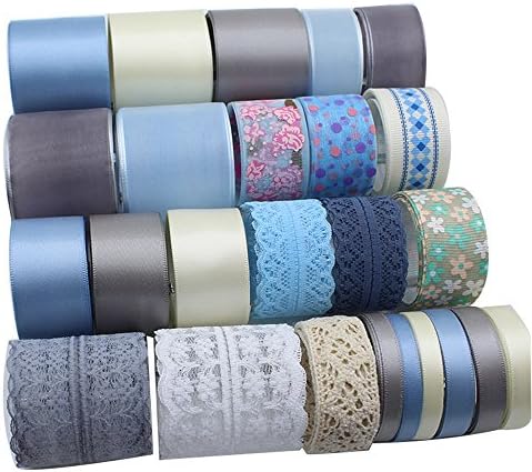 Seventopia 25 Patterns Mesh Lace Satin Grosgrain Fabric Ribbon Set for Crafts, DIY, Hair Bows and Gift Wrapping
