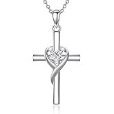 LUHE Cross Necklace for Women Sterling Silver Cross Pendant Necklace Religious Jewelry Christian Gifts