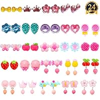 HaiMay 24 Pairs Clip-on Earrings Girls Play Earrings for Party Favor, All Packed in Clear Boxes