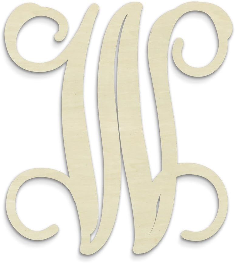 UNFINISHEDWOODCO Single Vine Unfinished Monogram W Decorative Letter, 13-Inch