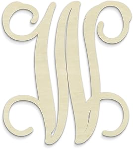 UNFINISHEDWOODCO Single Vine Unfinished Monogram W Decorative Letter, 13-Inch