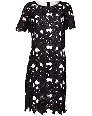 Women's Petite Floral Lace Shift Dress with Short Sleeve