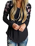 KISSOURBABY Womens Casual Floral Print Tops Long Sleeve Round Neck Blouse Shirt