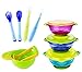 MICHEF Baby Bowls, Baby Feeding Bowls Set with Mash and Serve Bowl, 2 Hot Safe Spoon and Fork, 2 Soft-Tip Silicone Infant Spoons - Baby Shower Set of 3 Suction Bowls with Lids