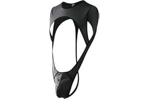 Linjinx Men's Stretch Bodysuit Suspender Bulge Pouch Thongs High Cut Hollow Out Harness Jumpsuits