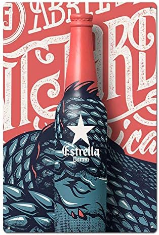QFDH Estrella Damm Beer Spain Barcelona Tin Sign Metal Sign Metal Decor Wall Sign Wall Poster Wall Decor Door Plaque TIN Sign 7.8X11.8 INCH